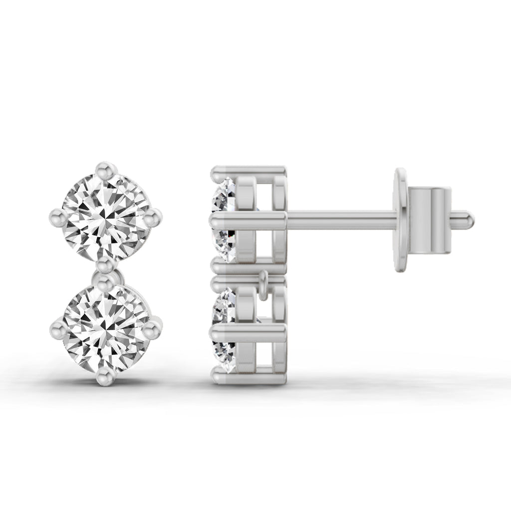 1.06 Carat Round Drop Earrings 14K - White Gold