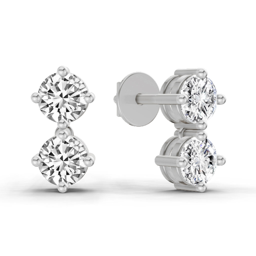1.06 Carat Round Drop Earrings 14K - White Gold