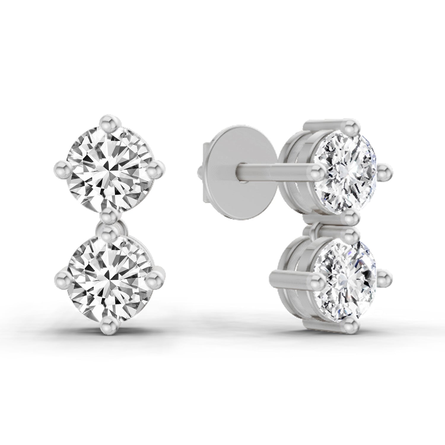 1.06 Carat Round Drop Earrings 14K - White Gold