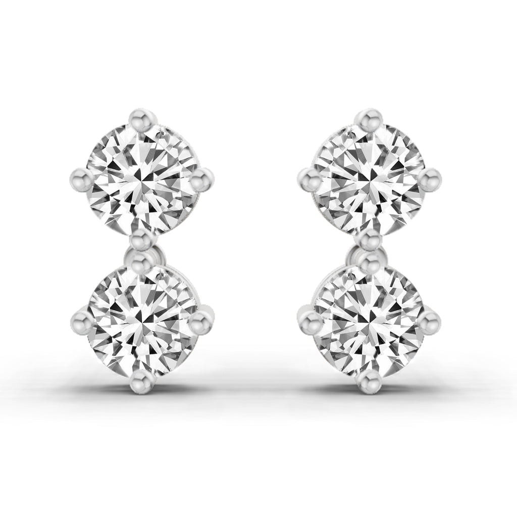 1.06 Carat Round Drop Earrings 14K - White Gold