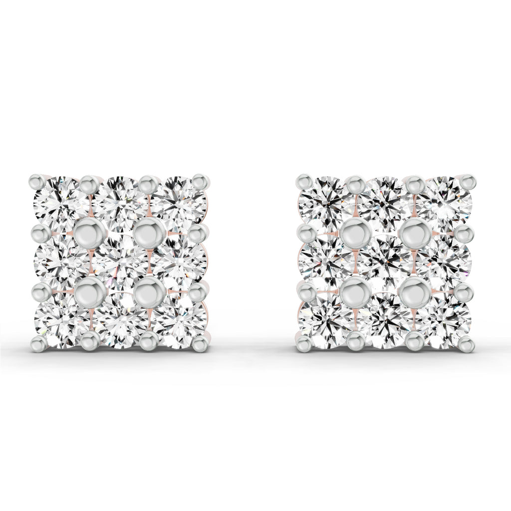 0.94 Carat Round Cluster Stud Earrings 14K - Rose Gold