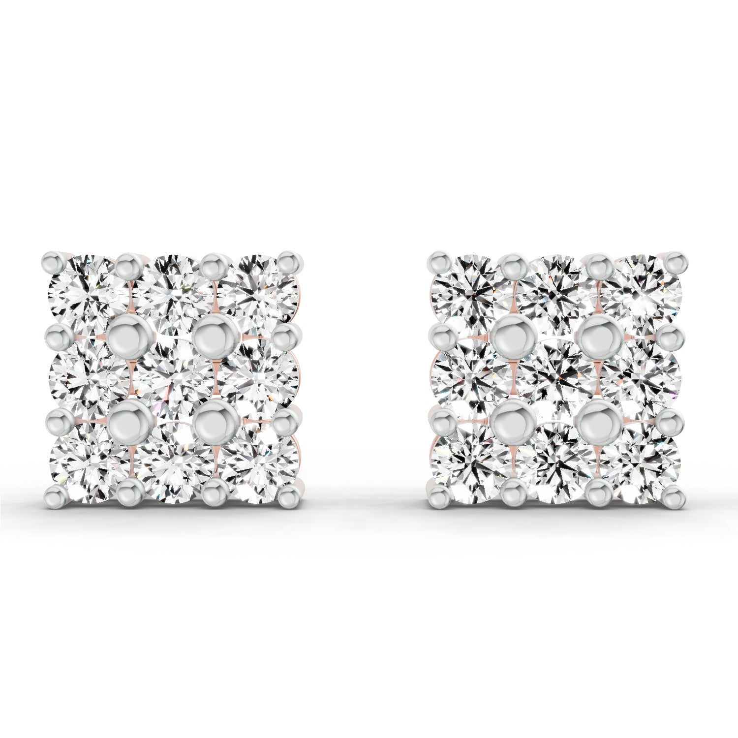 0.94 Carat Round Cluster Stud Earrings 14K - Rose Gold