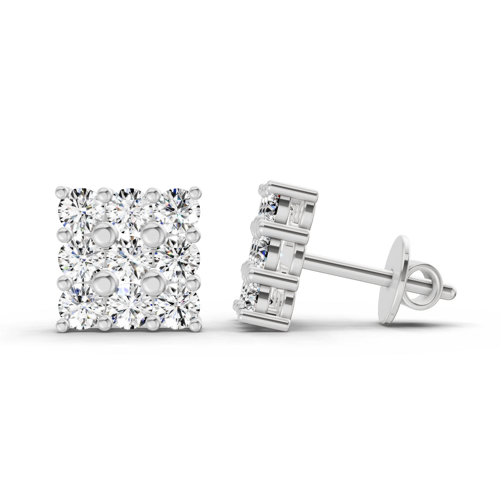 0.94 Carat Round Cluster Stud Earrings 14K - White Gold