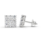 0.94 Carat Round Cluster Stud Earrings 14K - White Gold