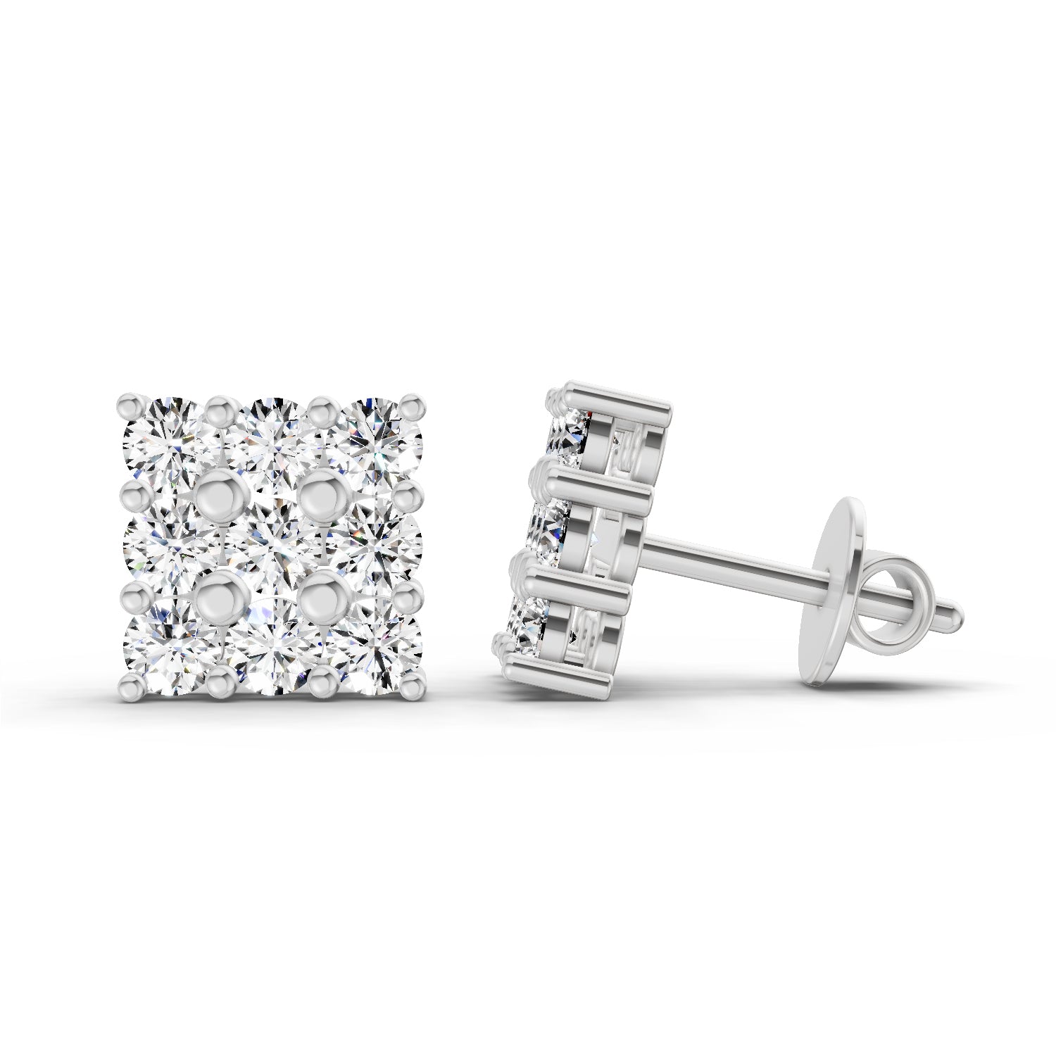 0.94 Carat Round Cluster Stud Earrings 14K - White Gold