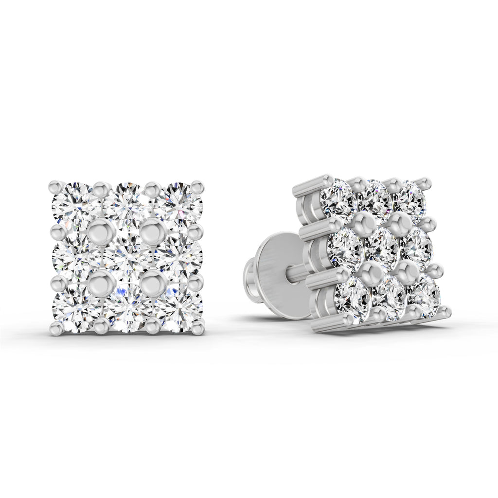 0.94 Carat Round Cluster Stud Earrings 14K - White Gold