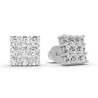0.94 Carat Round Cluster Stud Earrings 14K - White Gold