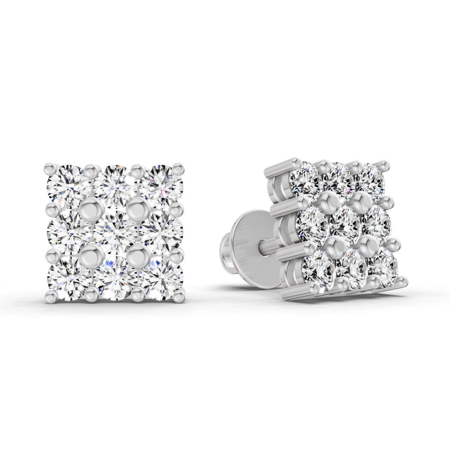 0.94 Carat Round Cluster Stud Earrings 14K - White Gold