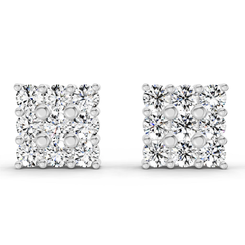 0.94 Carat Round Cluster Stud Earrings 14K - White Gold
