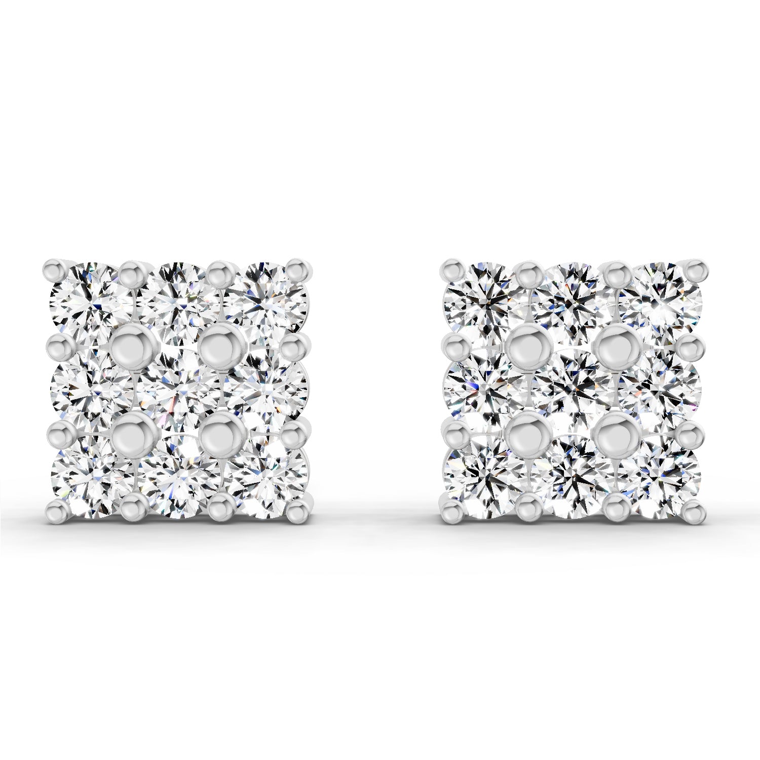 0.94 Carat Round Cluster Stud Earrings 14K - White Gold