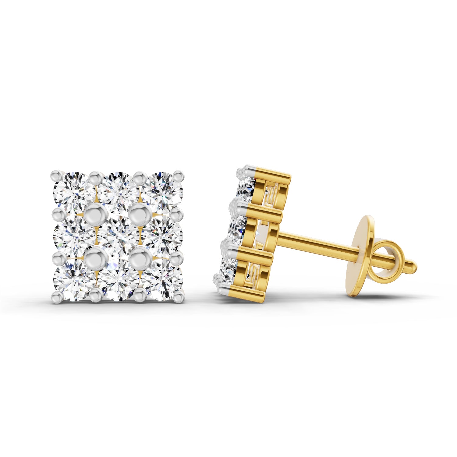 0.94 Carat Round Cluster Stud Earrings 14K