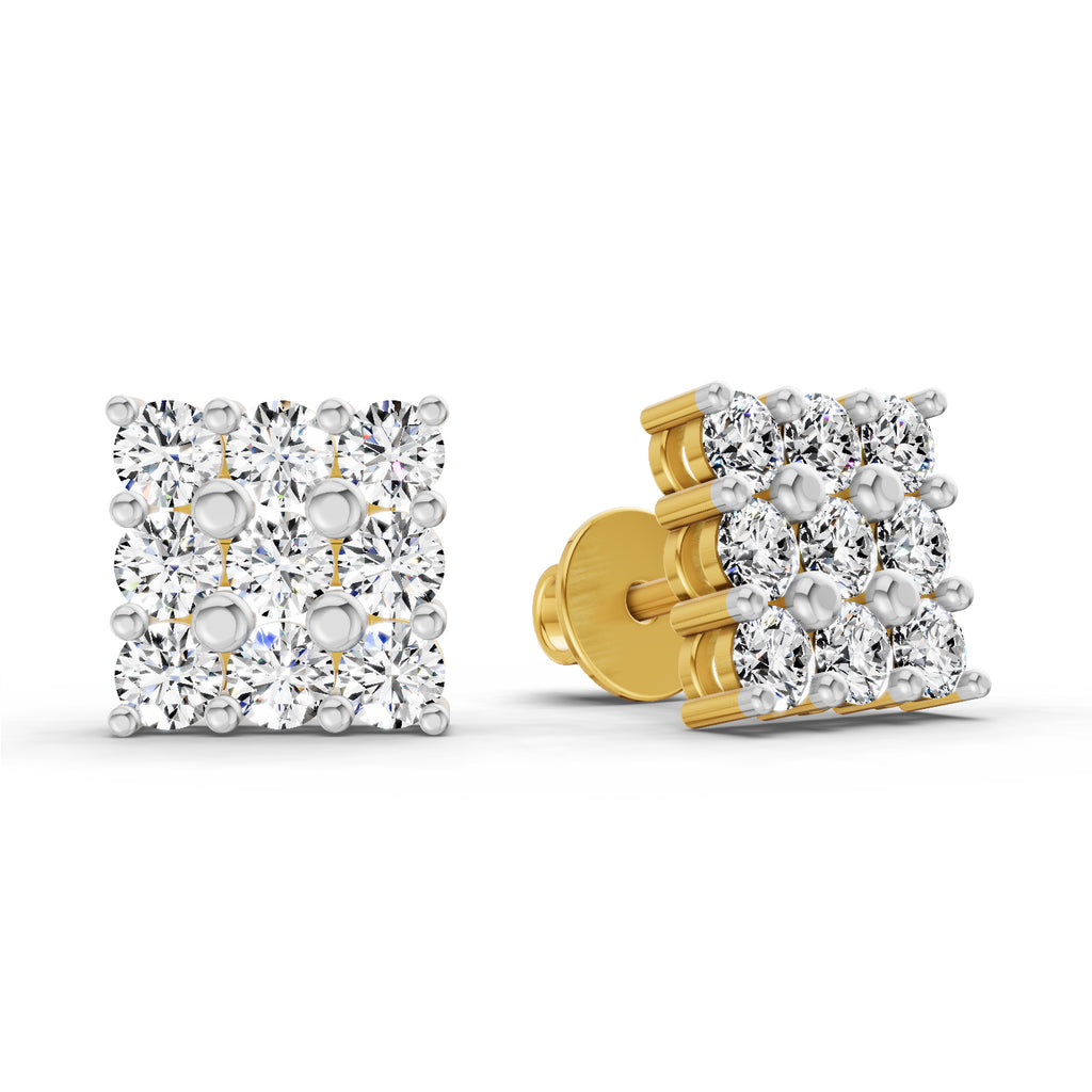 0.94 Carat Round Cluster Stud Earrings 14K
