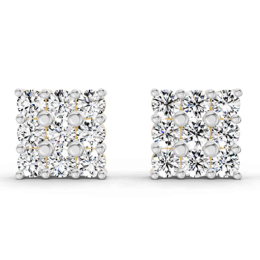 0.94 Carat Round Cluster Stud Earrings 14K