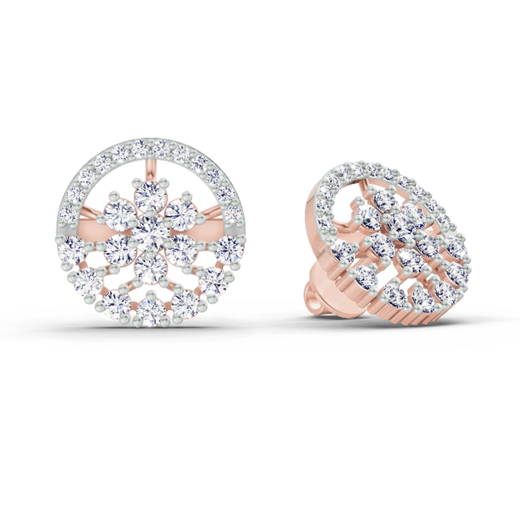 1.28 Carat Round Floral Halo Stud Earrings 14K - Rose Gold