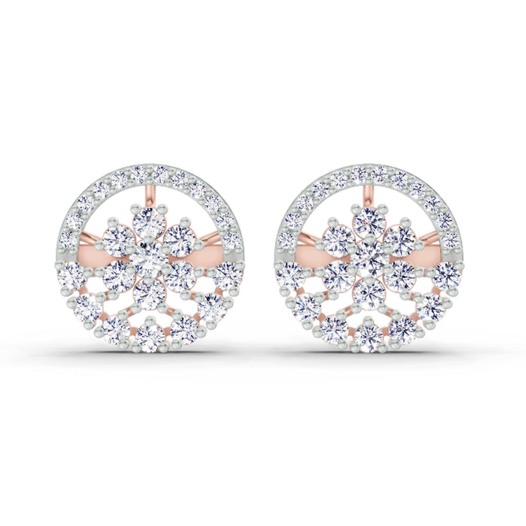 1.28 Carat Round Floral Halo Stud Earrings 14K - Rose Gold