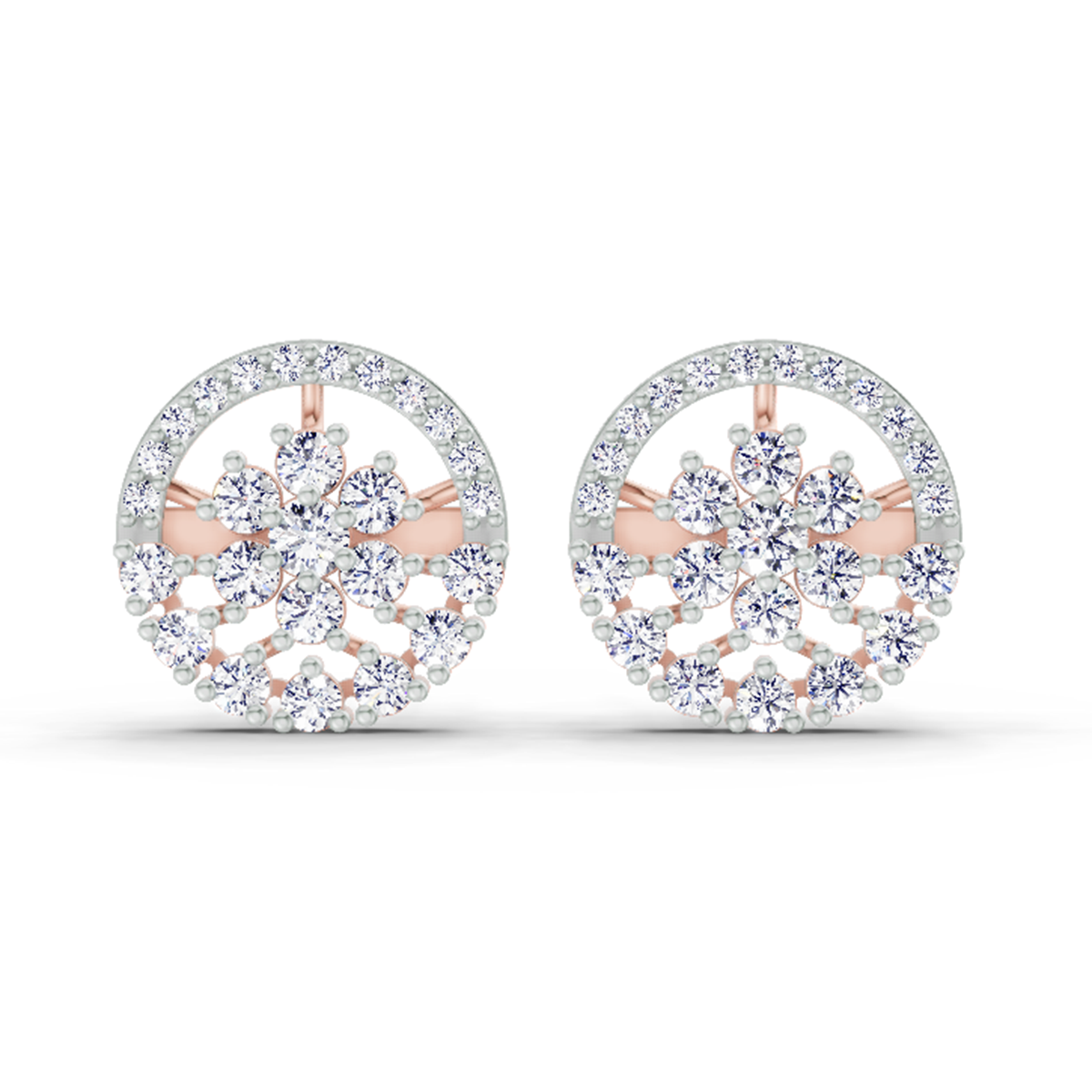1.28 Carat Round Floral Halo Stud Earrings 14K - Rose Gold