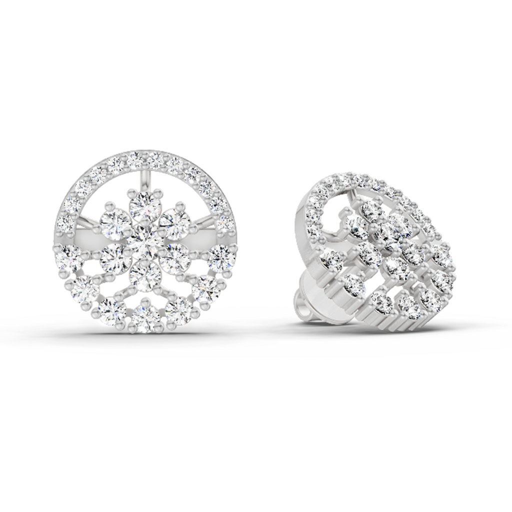 1.28 Carat Round Floral Halo Stud Earrings 14K - White Gold