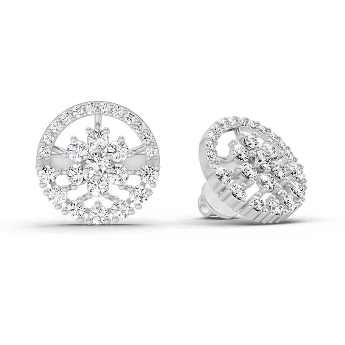 1.28 Carat Round Floral Halo Stud Earrings 14K - White Gold