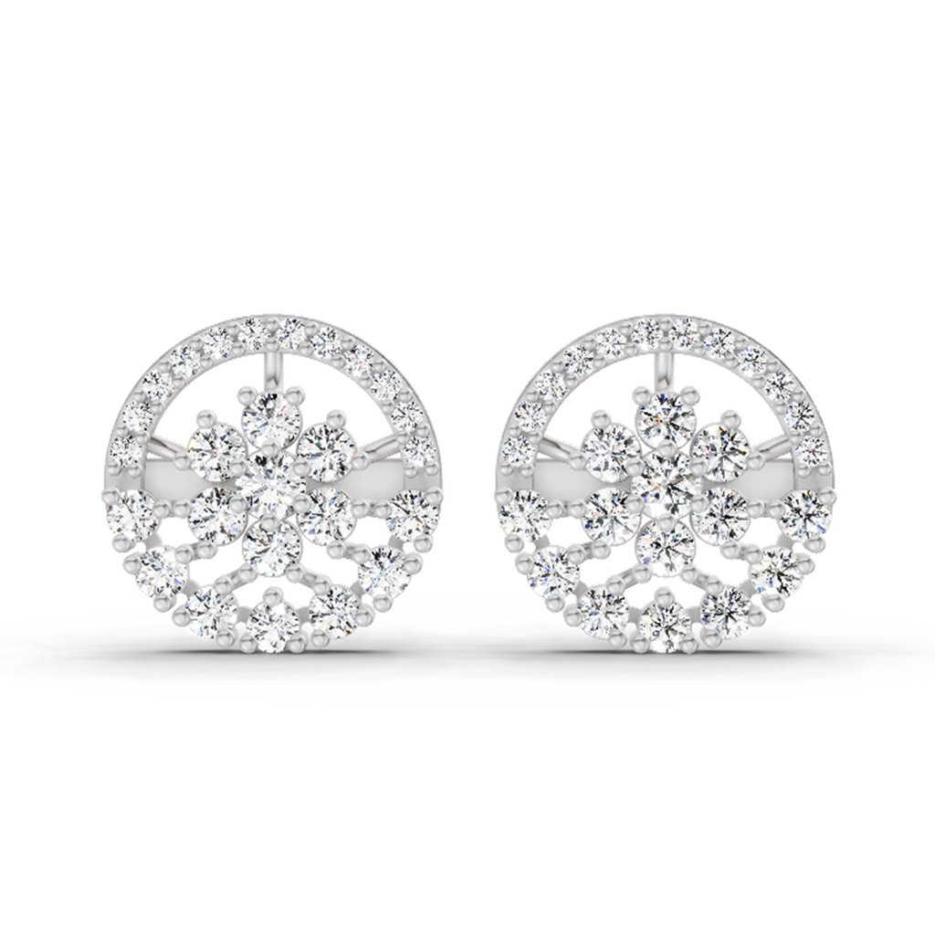 1.28 Carat Round Floral Halo Stud Earrings 14K - White Gold