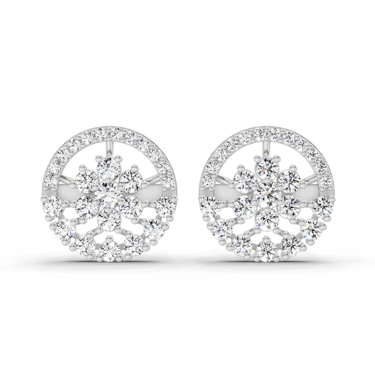 1.28 Carat Round Floral Halo Stud Earrings 14K - White Gold