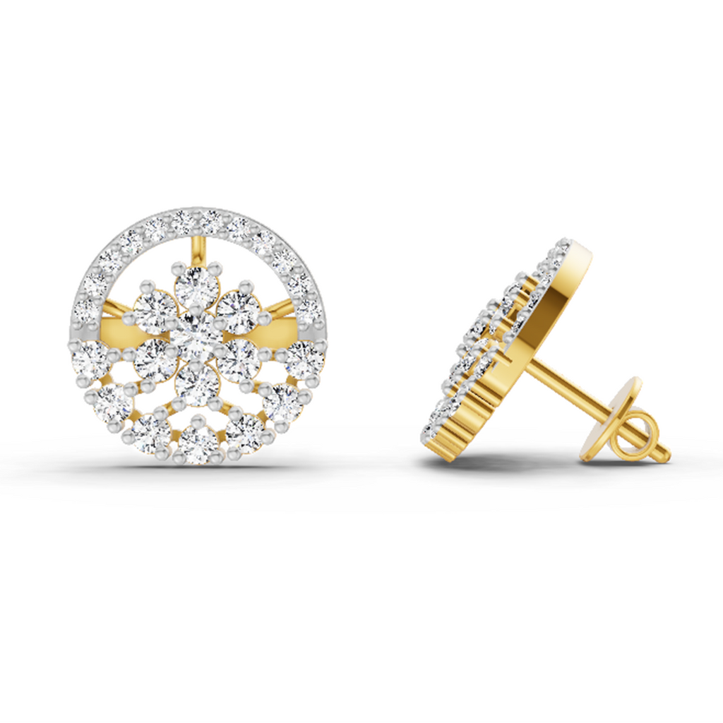 1.28 Carat Round Floral Halo Stud Earrings 14K