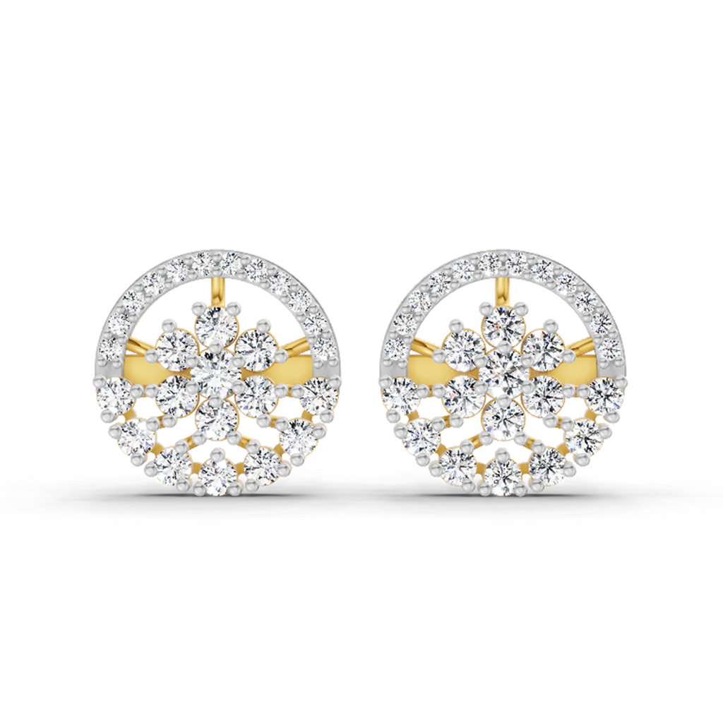 1.28 Carat Round Floral Halo Stud Earrings 14K