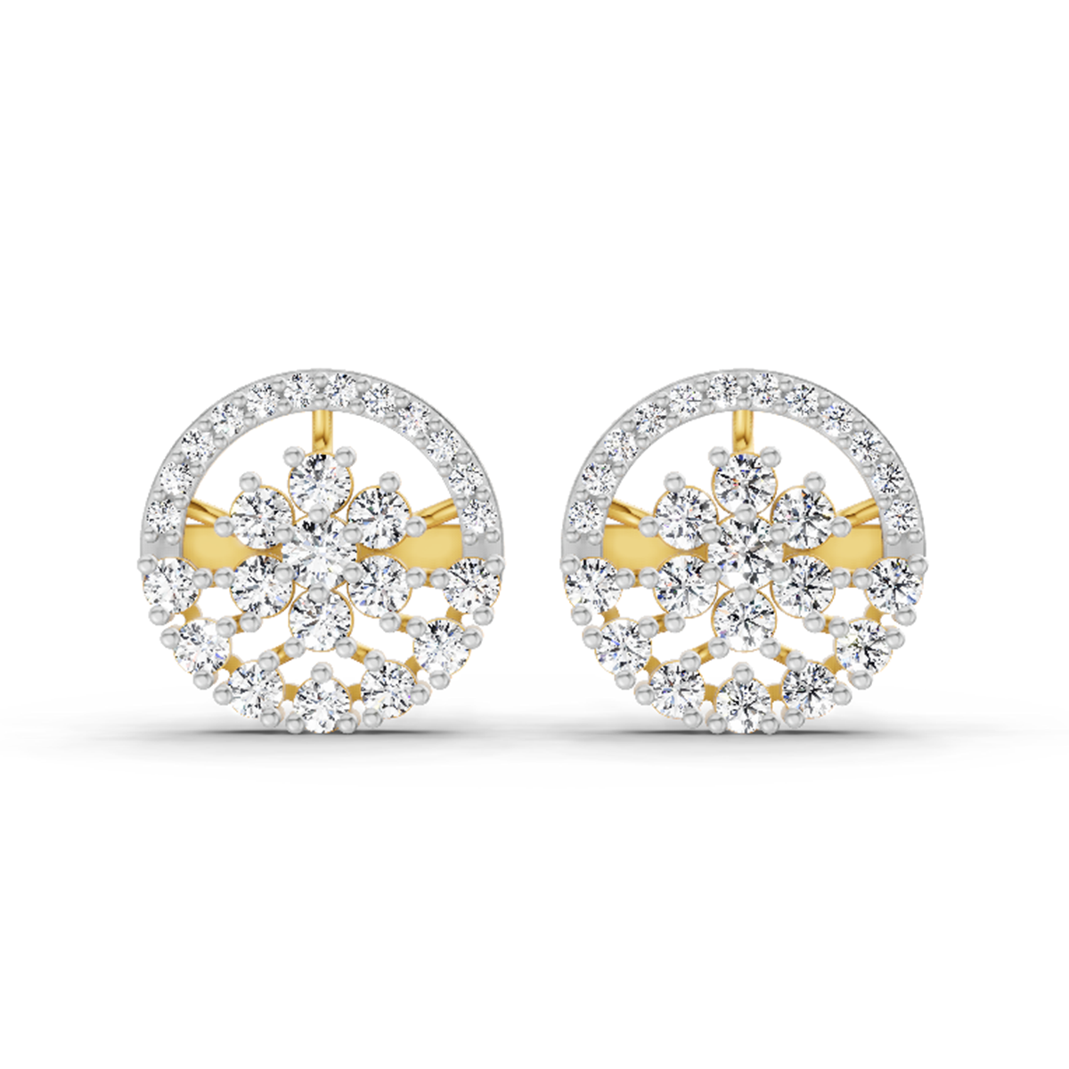 1.28 Carat Round Floral Halo Stud Earrings 14K