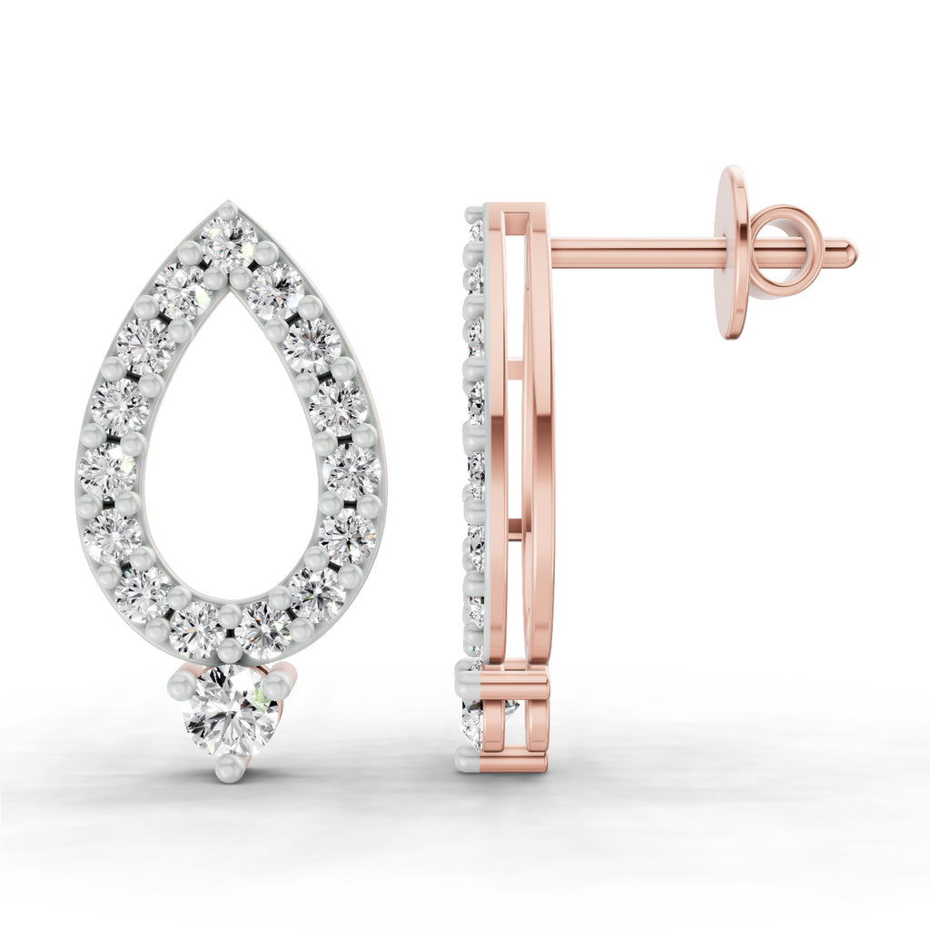0.89 Carat Round Teardrop Stud Earrings 14K - Rose Gold
