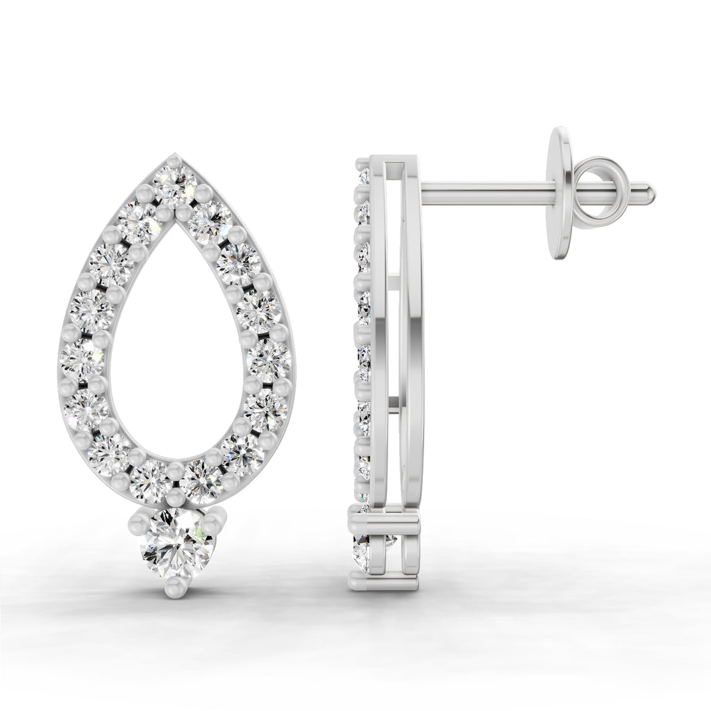 0.89 Carat Round Teardrop Stud Earrings 14K - White Gold