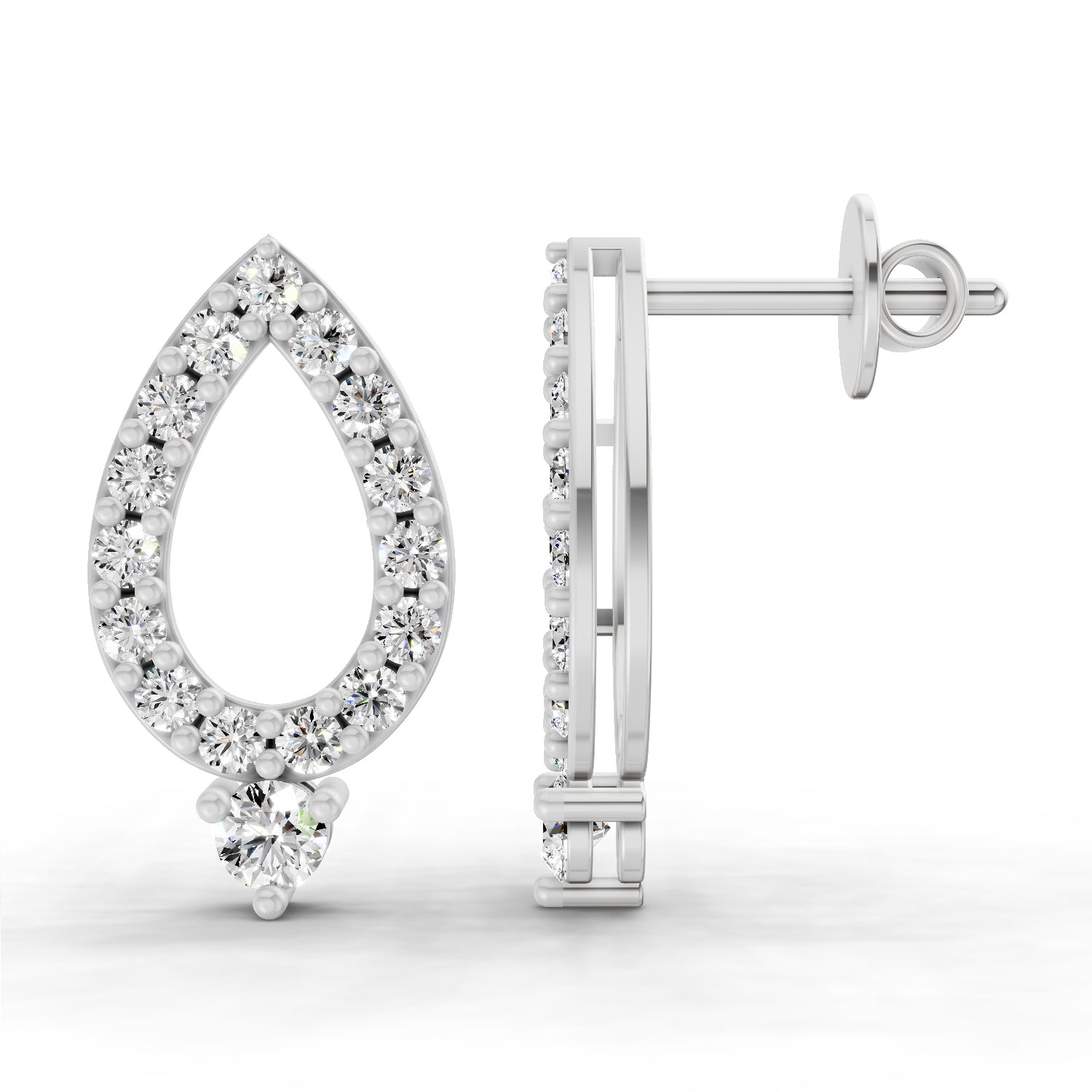0.89 Carat Round Teardrop Stud Earrings 14K - White Gold