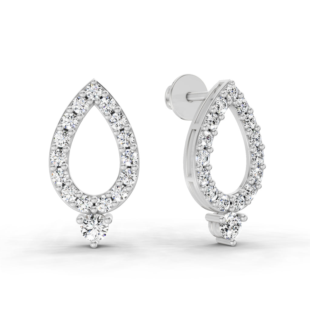 0.89 Carat Round Teardrop Stud Earrings 14K - White Gold