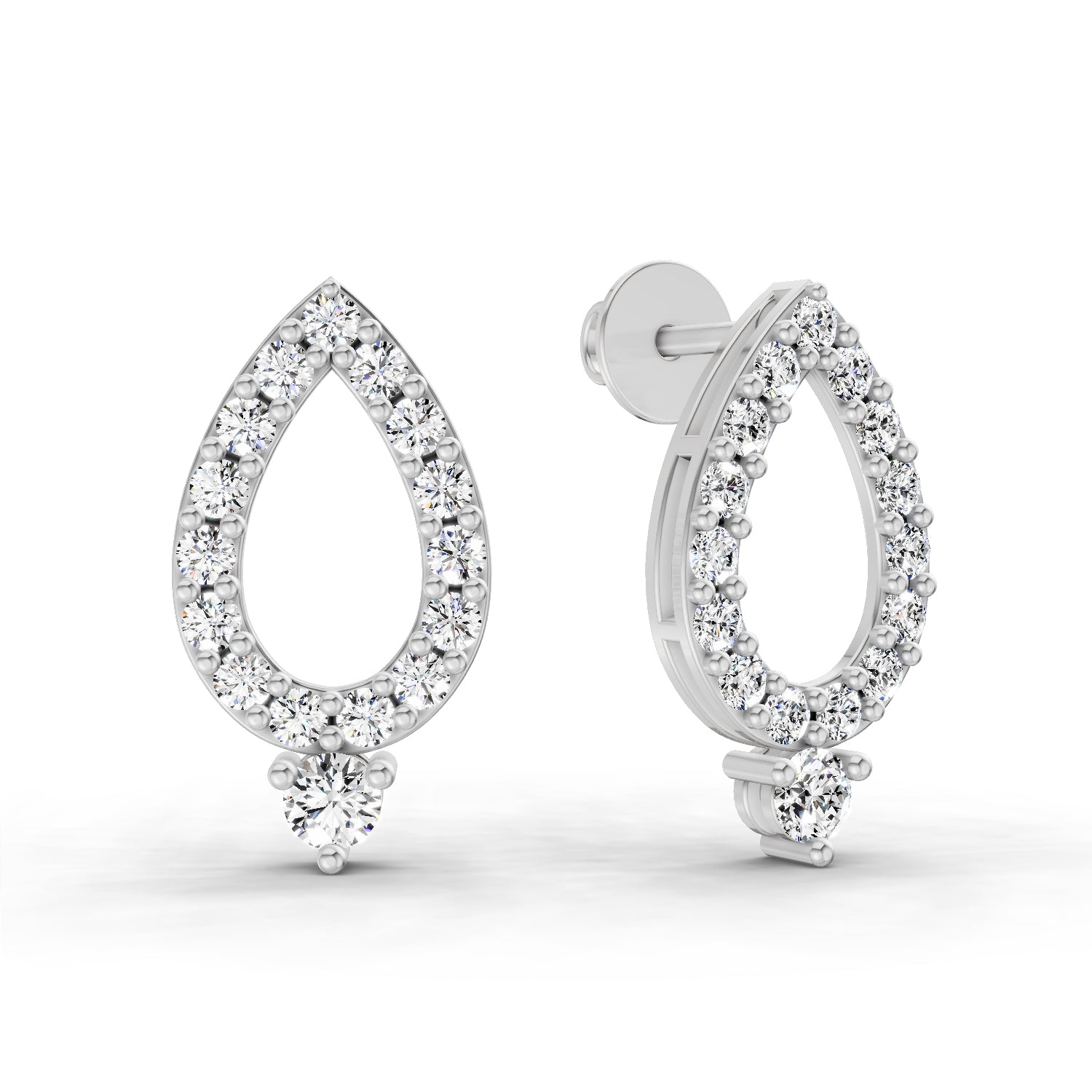 0.89 Carat Round Teardrop Stud Earrings 14K - White Gold