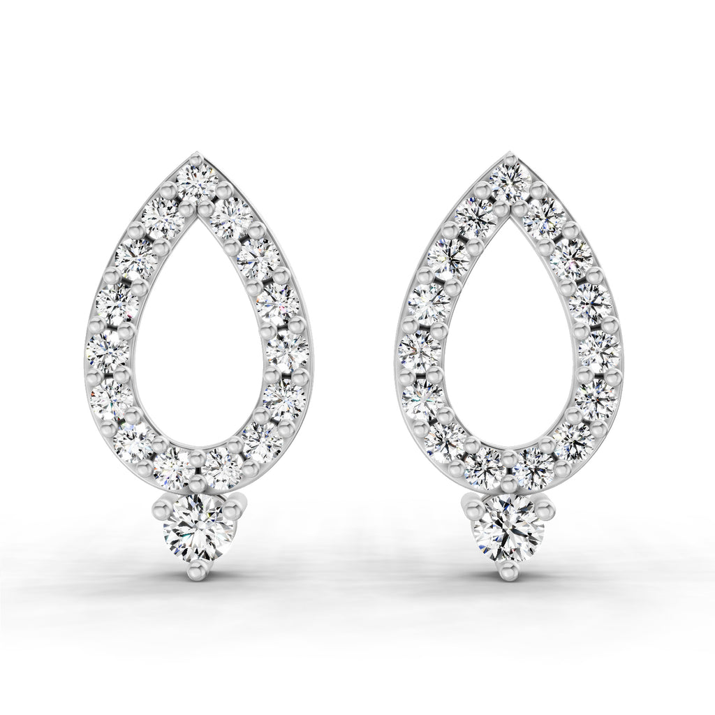 0.89 Carat Round Teardrop Stud Earrings 14K - White Gold