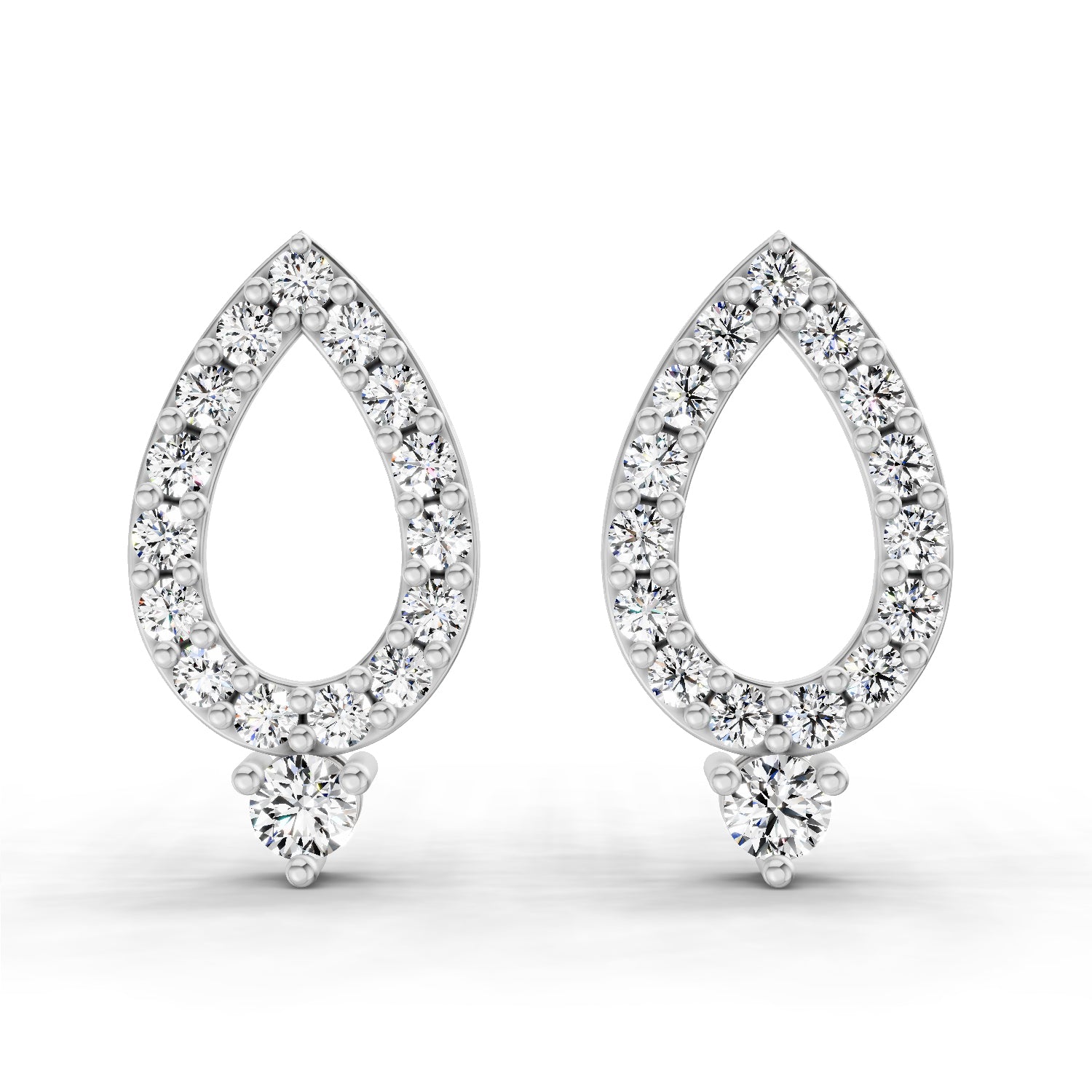 0.89 Carat Round Teardrop Stud Earrings 14K - White Gold