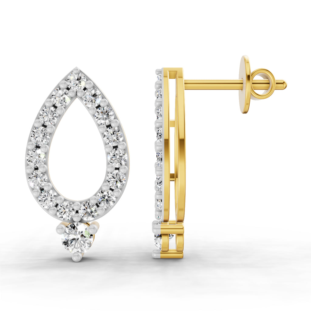 0.89 Carat Round Teardrop Stud Earrings 14K