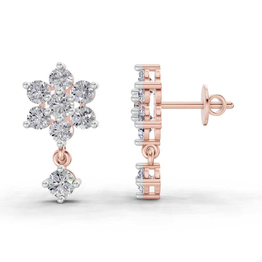 1.21 Carat Snowflake Diamond Earrings 14K - Rose Gold