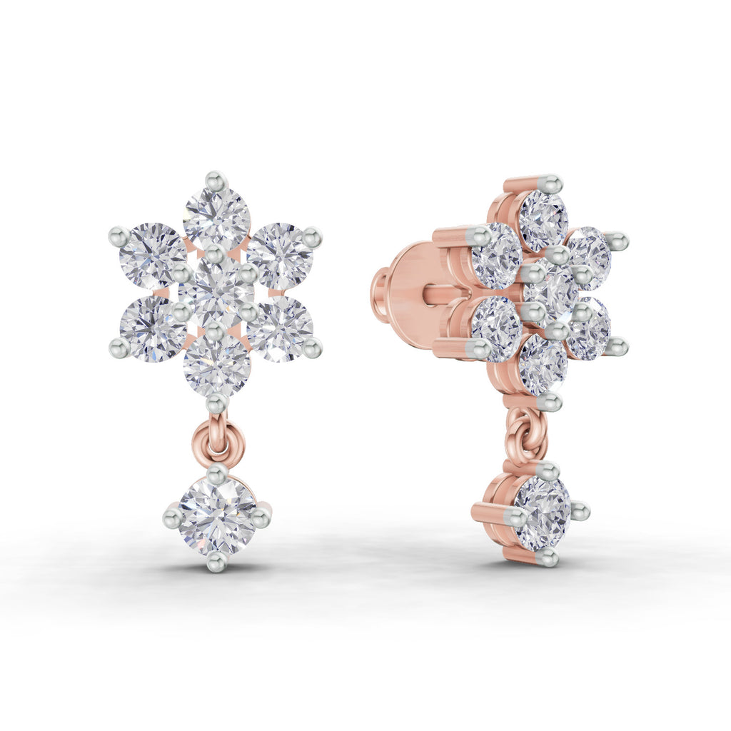 1.21 Carat Snowflake Diamond Earrings 14K - Rose Gold