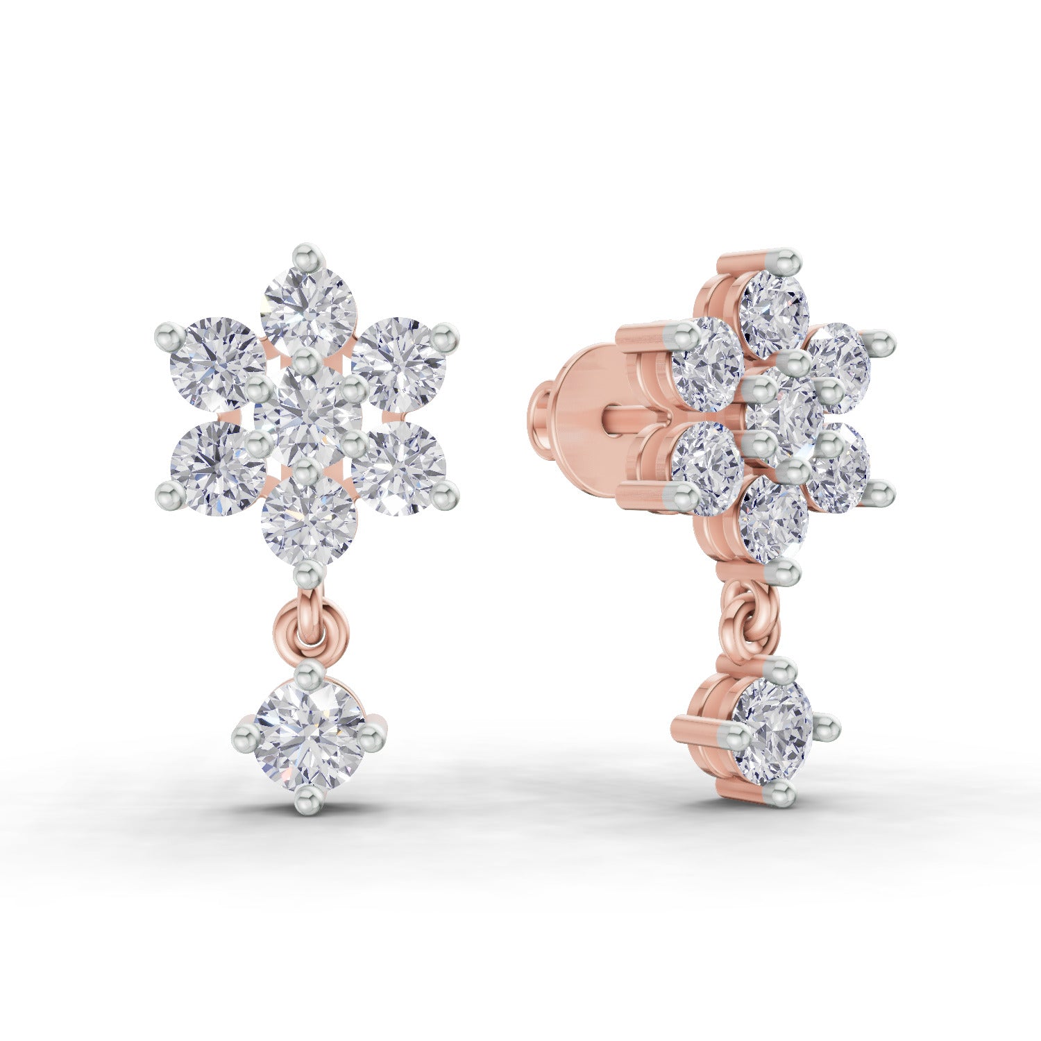 1.21 Carat Snowflake Diamond Earrings 14K - Rose Gold