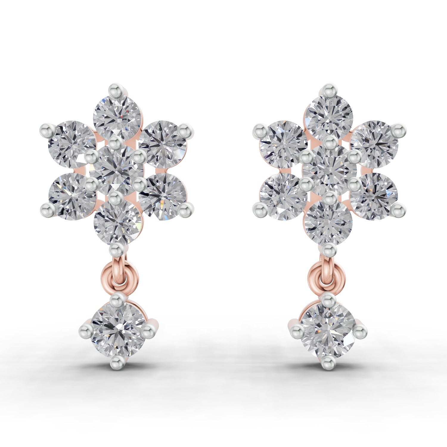 1.21 Carat Snowflake Diamond Earrings 14K - Rose Gold