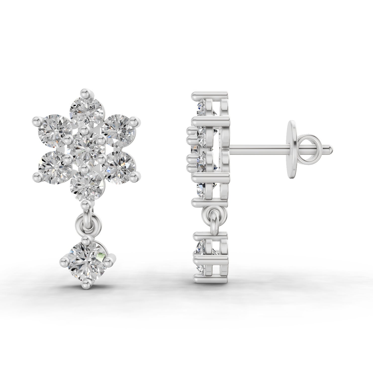 1.21 Carat Snowflake Diamond Earrings 14K - White Gold