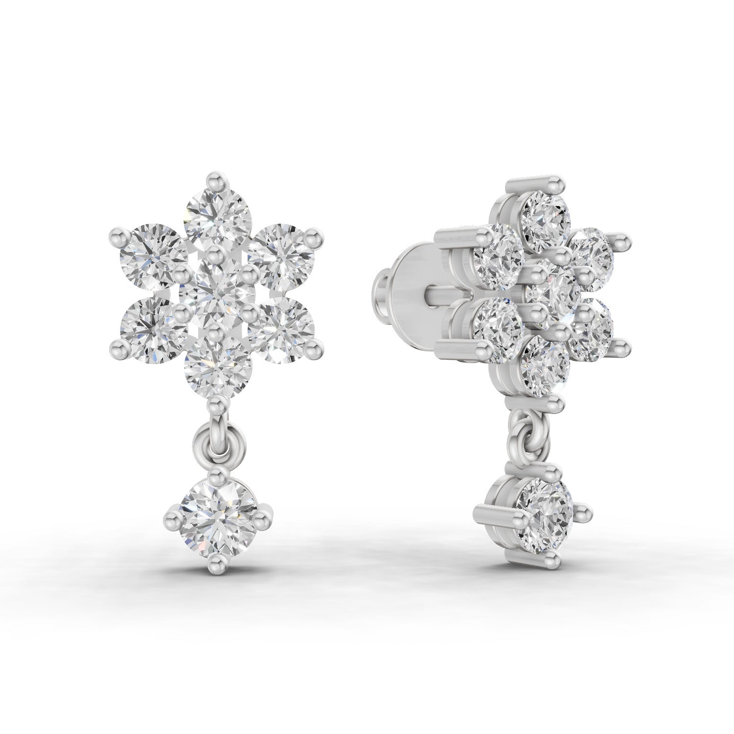 1.21 Carat Snowflake Diamond Earrings 14K - White Gold