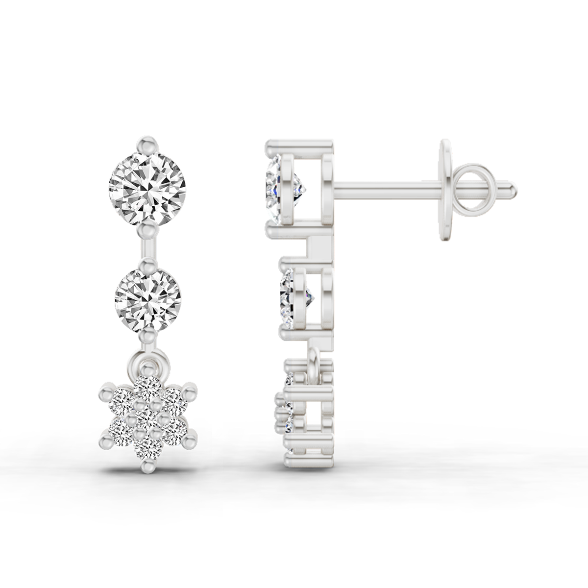 0.7 Carat Round Drop Earrings 14K - White Gold