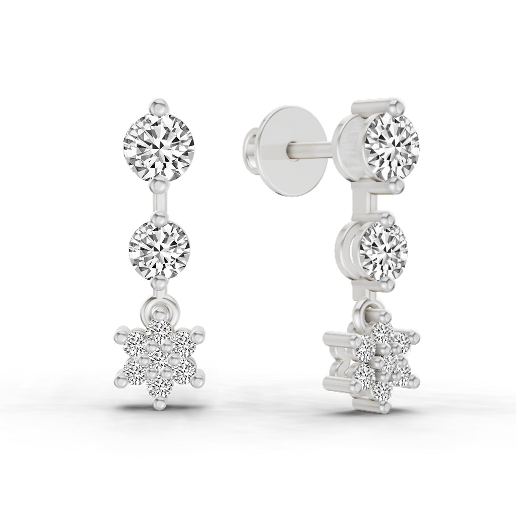 0.7 Carat Round Drop Earrings 14K - White Gold