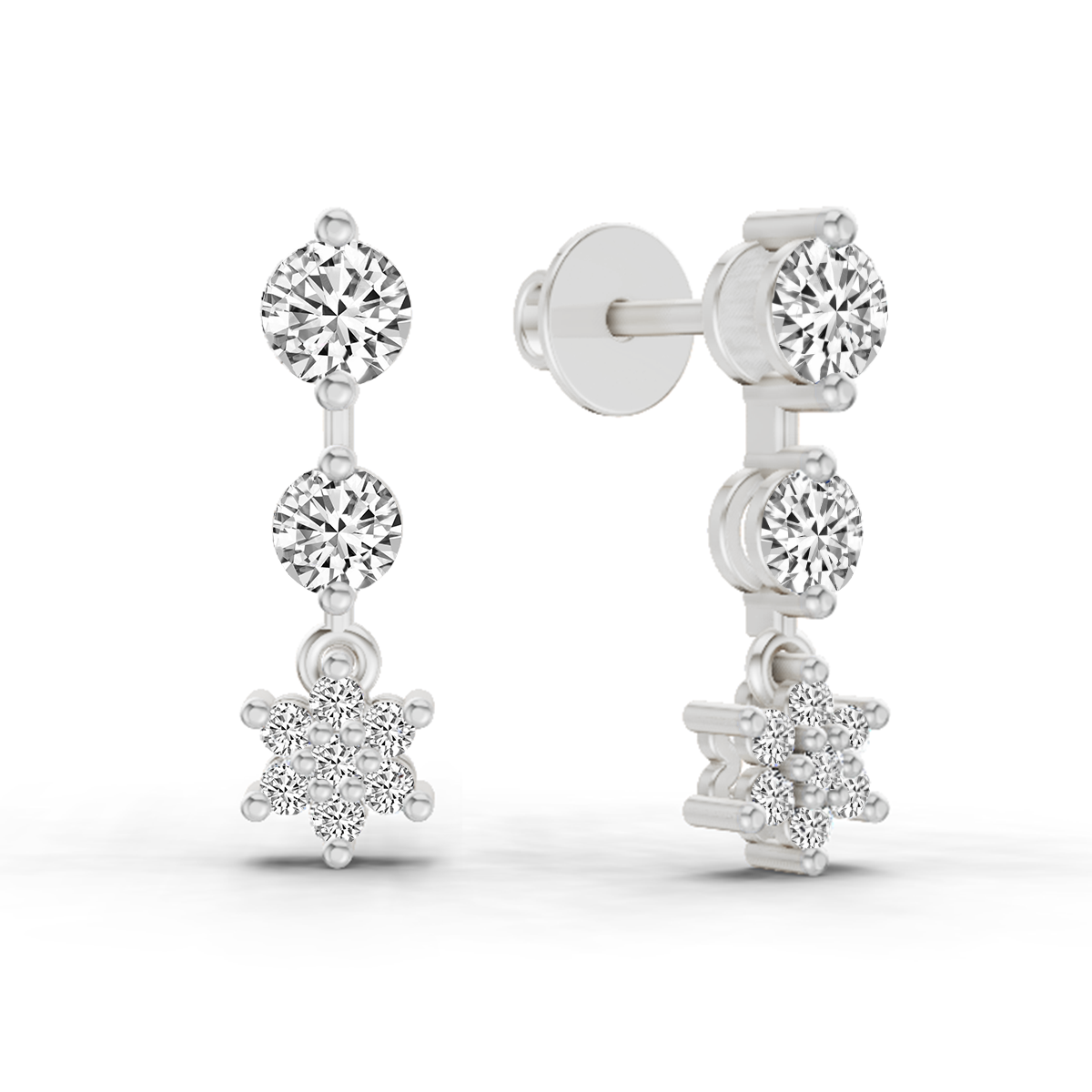 0.7 Carat Round Drop Earrings 14K - White Gold