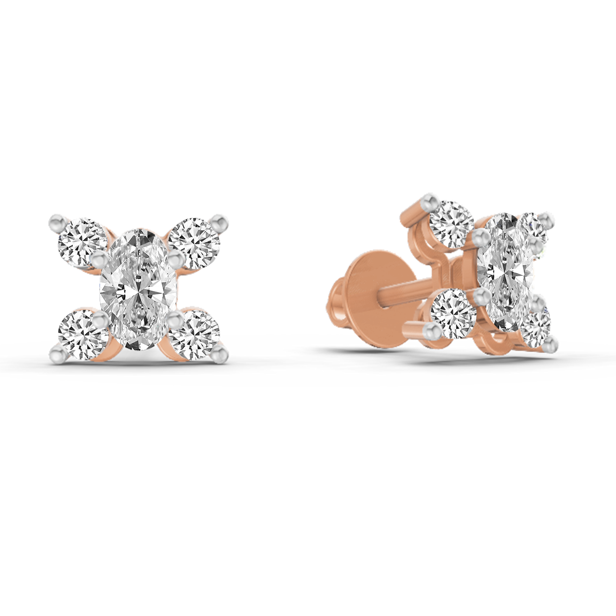 0.7 Carat Oval Stud Earrings 14K - Rose Gold
