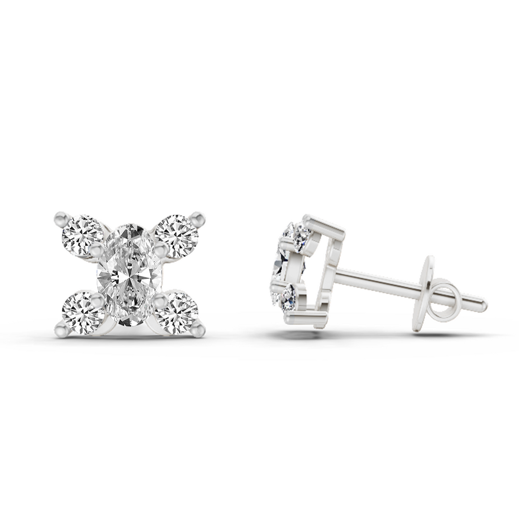 0.7 Carat Oval Stud Earrings 14K - White Gold
