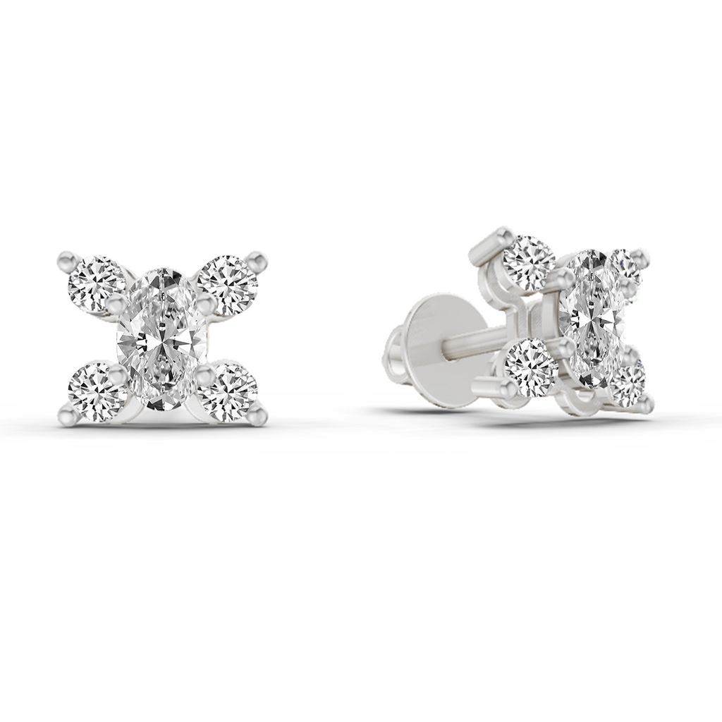 0.7 Carat Oval Stud Earrings 14K - White Gold