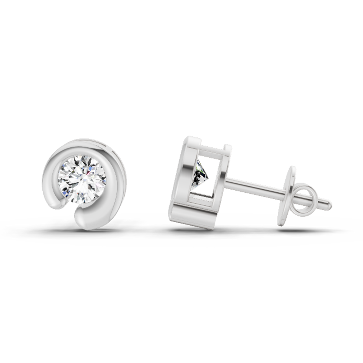 0.66 Carat Bezel Set Stud Earrings 14K - White Gold