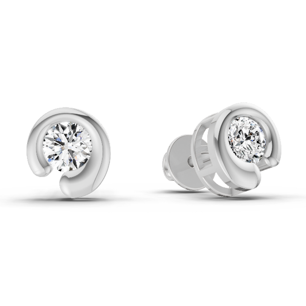 0.66 Carat Bezel Set Stud Earrings 14K - White Gold