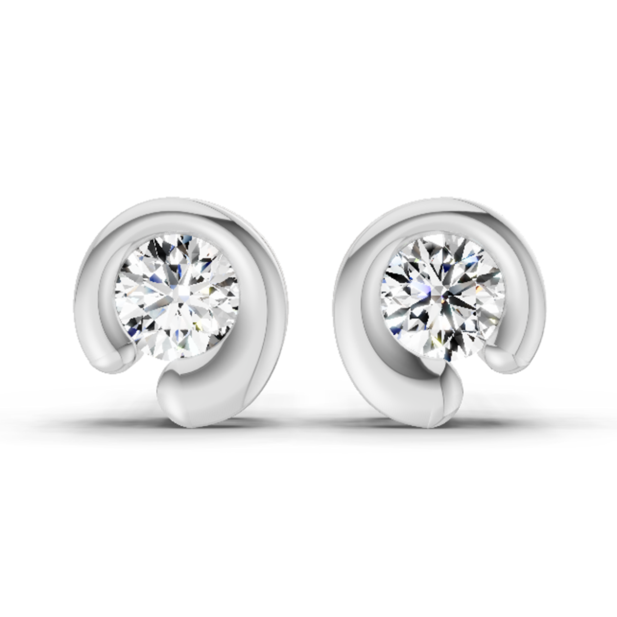 0.66 Carat Bezel Set Stud Earrings 14K - White Gold